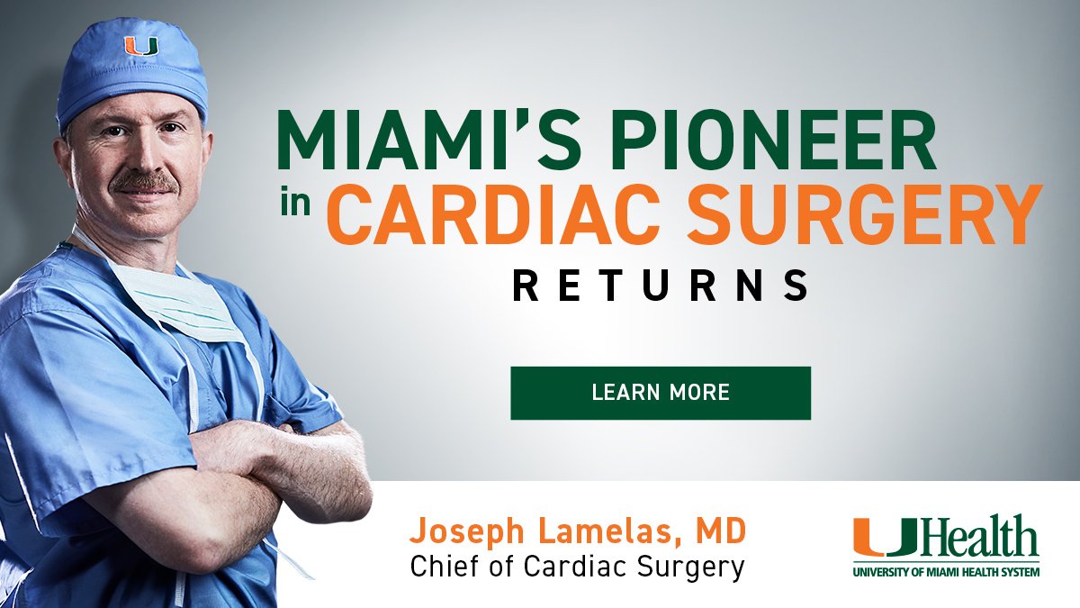 UMiamiHealth's tweet photo. Pioneer of minimally invasive approaches to cardiac surgery, Dr. Joseph Lamelas, returns to Miami to head the #UMiamiCardiac surgery program. Click to learn more: https://t.co/UQ574nEM5j #LamelasReturns https://t.co/29JklNhahA