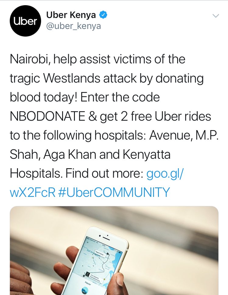 IrriHub's tweet image. Thank you @Uber 
Hospitals to visit for blood donation
Avenue
M.P. Shah
Agha Khan
Kenyatta 

Retweet widely 
#RiversideDrive #RiversideShooting