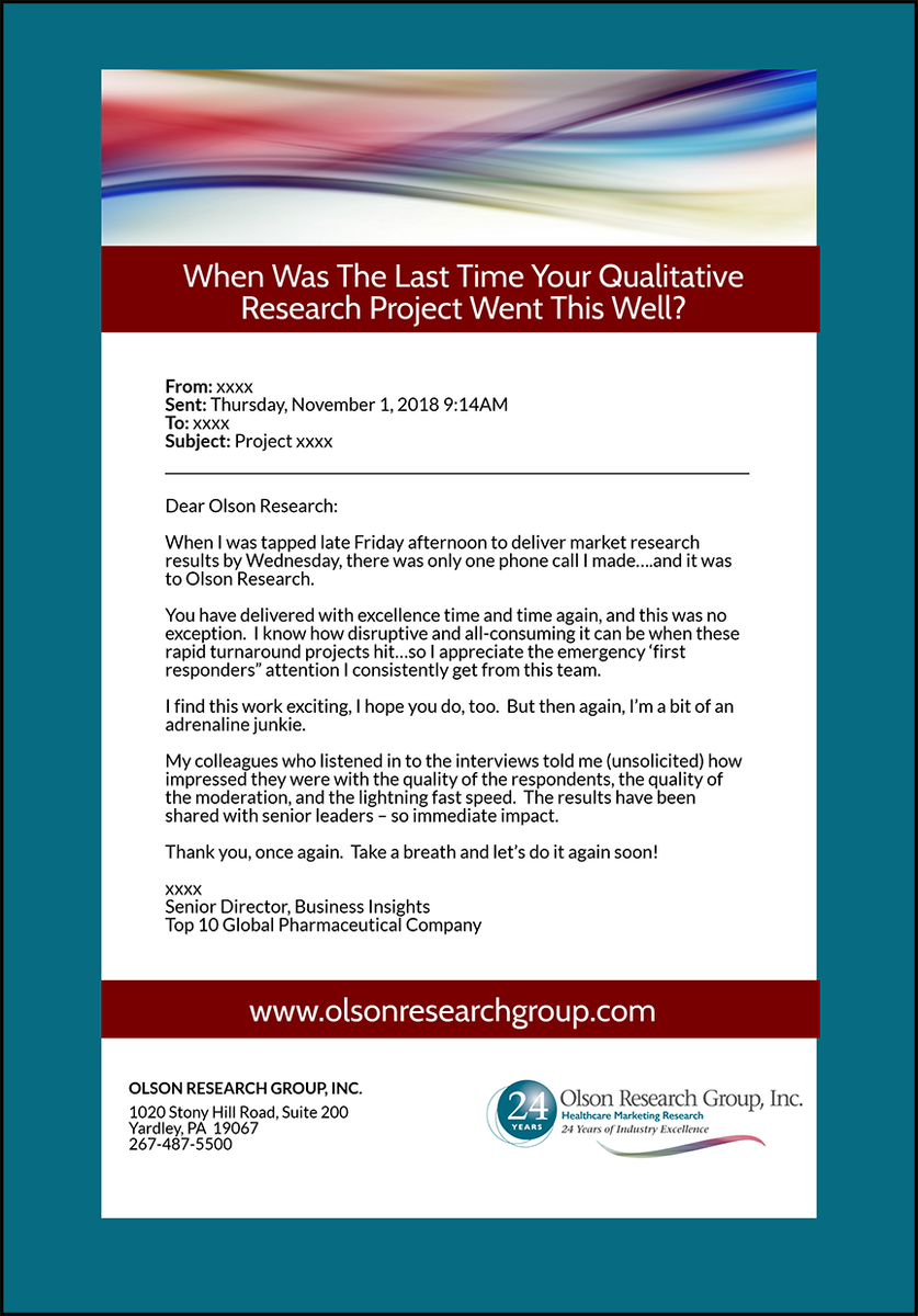 OlsonResearch's tweet photo. Do You Rave About YOUR Marketing Research Partner?
https://t.co/eqoqxgULOX 
@OlsonResearch #mrx #Insights #qualitative https://t.co/yUe9wUOD8C