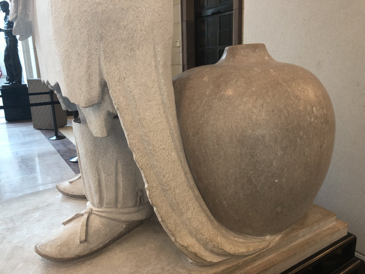 indianz's tweet image. A statue of Po'pay, the leader of the Pueblo Revolt of 1680, represents the state of New Mexico in the US Capitol. Po'pay organized the Indigenous uprising against the colonial government of Spain. Statue design by Cliff Fragua of Jemez Pueblo. Installed in 2005 #NativeCongress