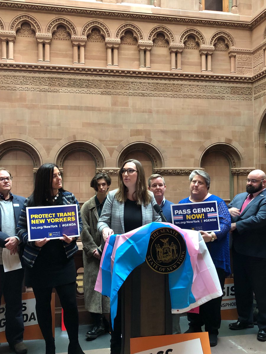 HRC's Sarah McBride speaks at the New York State Capitol on the passage of GENDA.