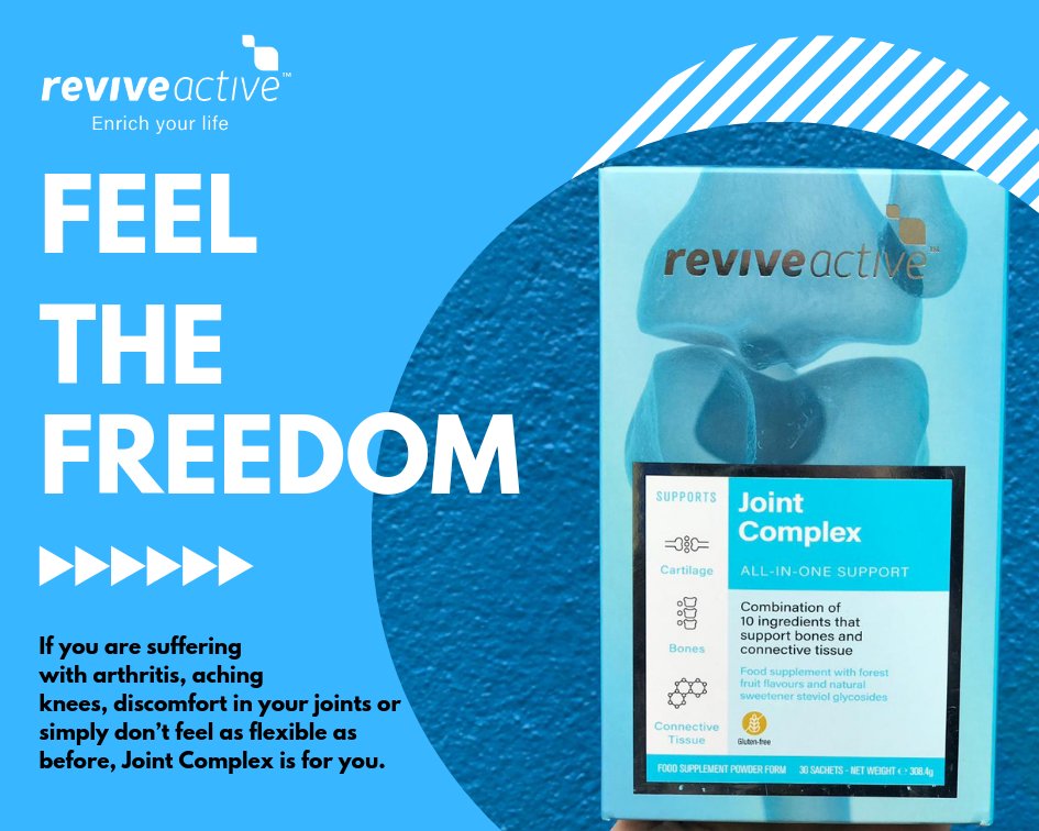 ReviveActive's tweet image. With a scientifically formulated combination of natural ingredients such as marine collagen, Joint Complex helps you to feel active again 🏃‍♂️

#JointComplex #ReviveActive #ActiveAgain