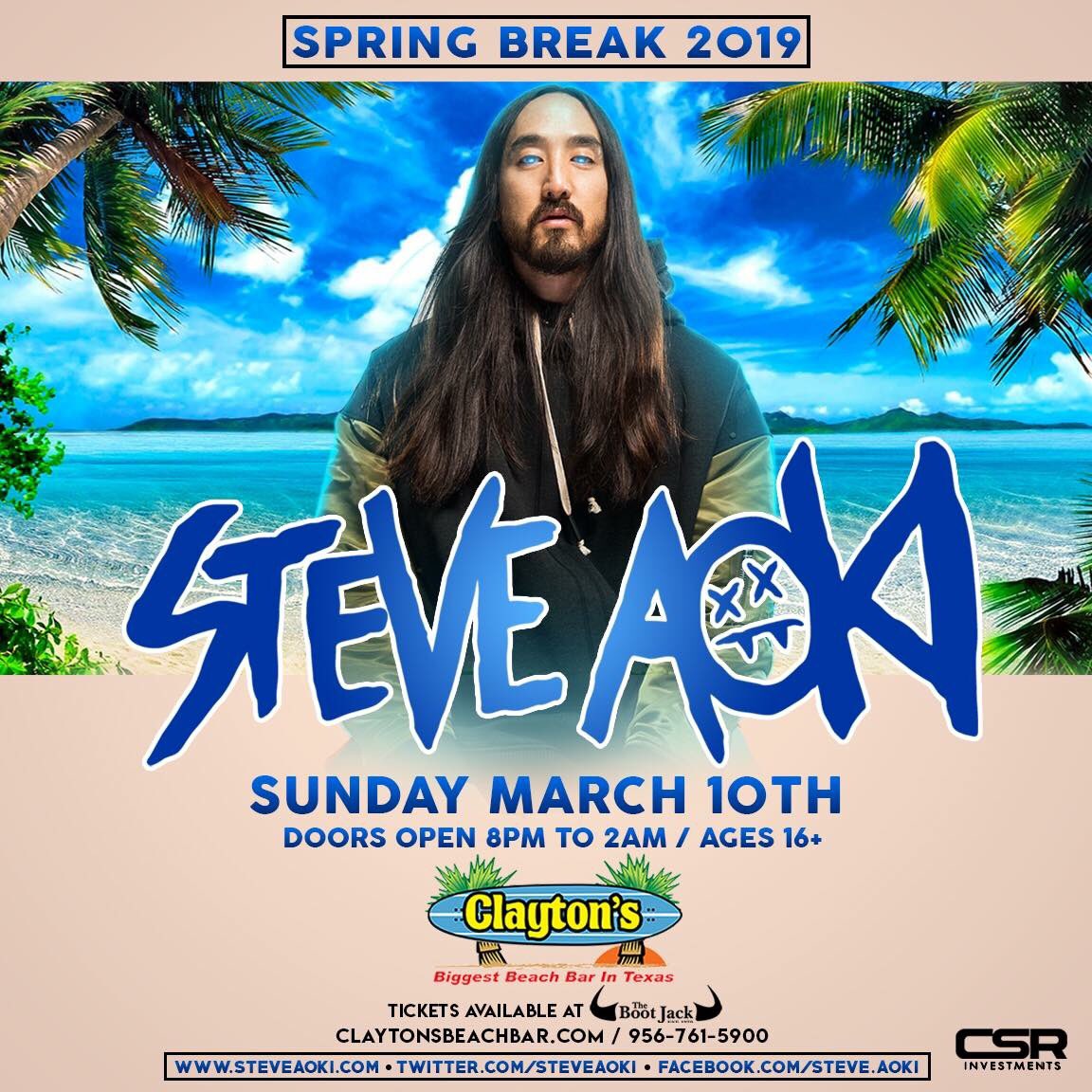 RiversideRGV's tweet image. SHOW ANNOUNCEMENT..
@steveaoki at South Padre Island, March 10th SPRING BREAK 2019!🔥
#LIKE + #RT for a chance to win a pair of tickets! 🎂
• MUST FOLLOW US @RiversideRGV TO ENTER!