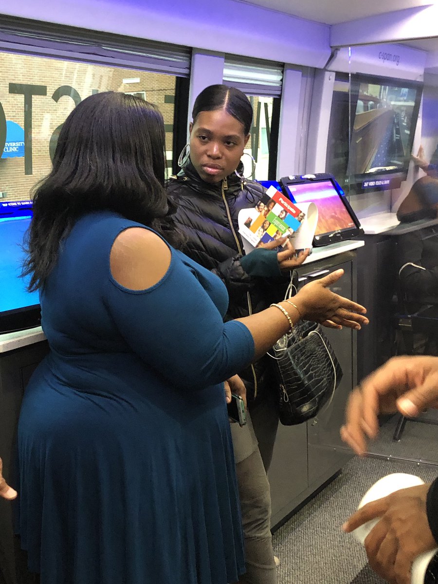 tvo320's tweet photo. @TSUedu students sharing what being American means to them and learning about @cspan internship opportunities on the @cspanbus! Proud that @ComcastSouth makes this southern tour stop possible. Thx @WSMV for coming out! #cspan #cspanbus https://t.co/XHP3D8kvlo