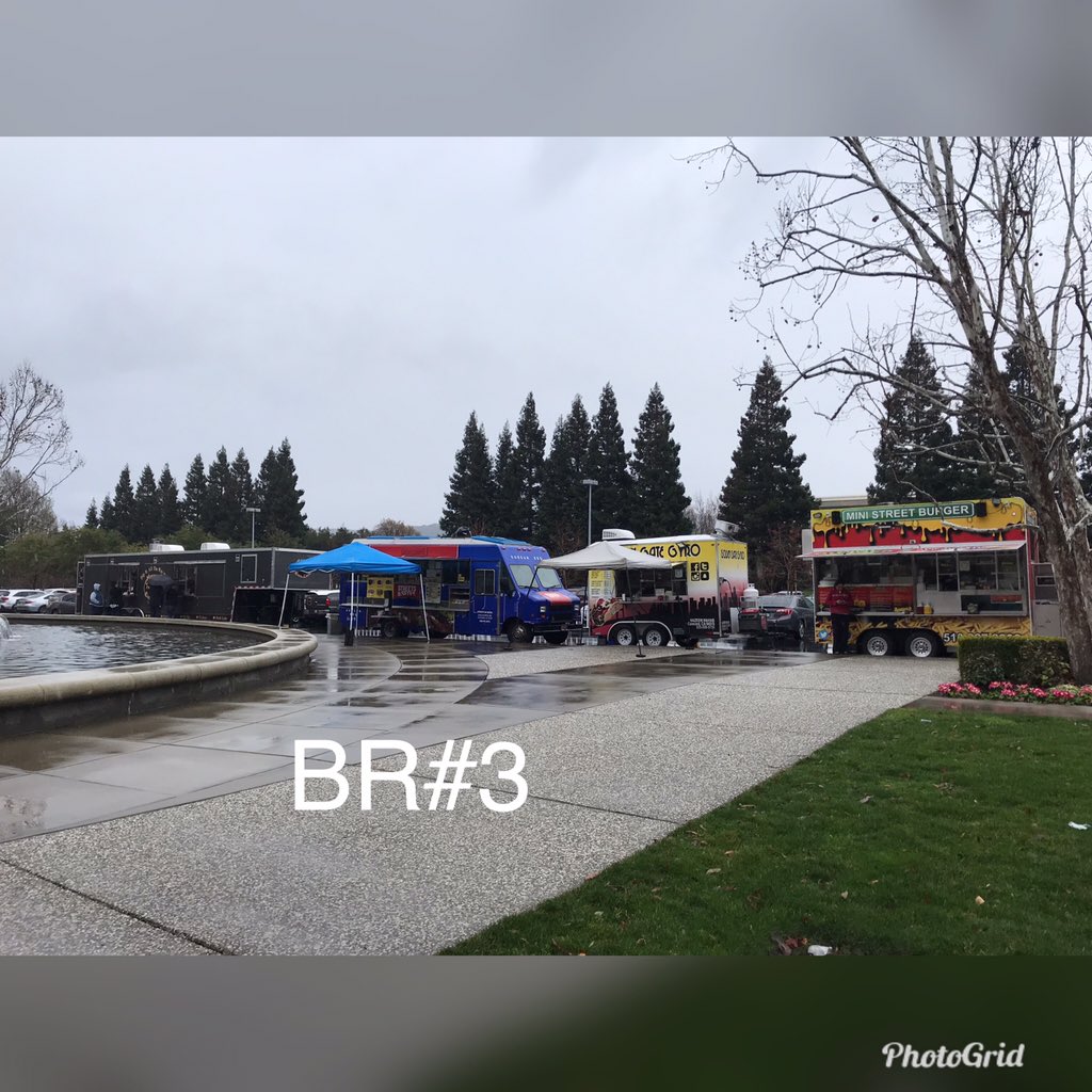 Rain or shine it’s still lunch time. So grab your rain coat ,hoodies or umbrella and come get some great food At BR#1 today <a href="/BombziesBBQ/">Bombzies BBQ</a> <a href="/halalbites/">Halal Bites</a> <a href="/FonsecasFood/">Fonsecas Mexican Food Truck</a> At BR#3 today <a href="/mariosfrenchdip/">Mario's French Dips</a> <a href="/StreetofSeoul/">Streets of Seoul</a> <a href="/GoldenGateGyro/">Golden Gate Gyro</a> <a href="/burger_street/">Mini Street Burger</a>
