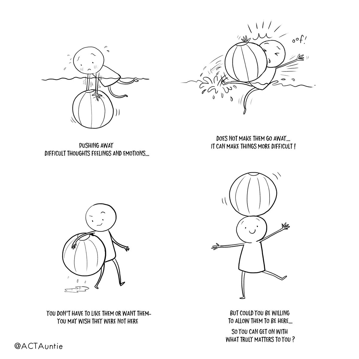 ActAuntie's tweet photo. If difficult thoughts and feelings were a beachball 😊🐰
#ACTVALUES #ACT #Acceptance https://t.co/8AiTZ6e5La