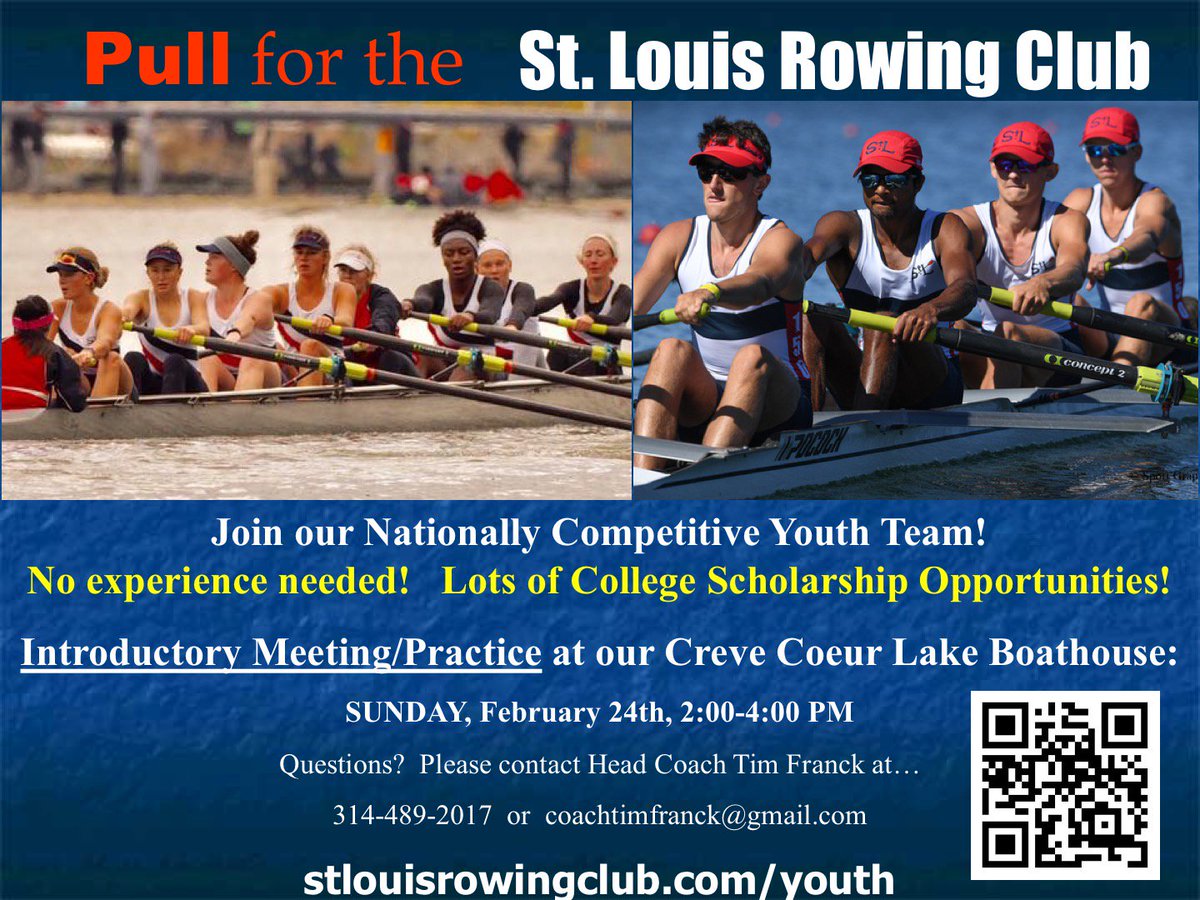 STLRowing's tweet image. Spring is just around the corner!  MARK YOUR CALENDARS!! What an amazing time for youth (ages 13-16) to learn to row and tryout for our competitive youth team!  Novice Youth Practice / Informational Meeting is February 24 at 2-4pm.  More info: stlouisrowingclub.com/youth