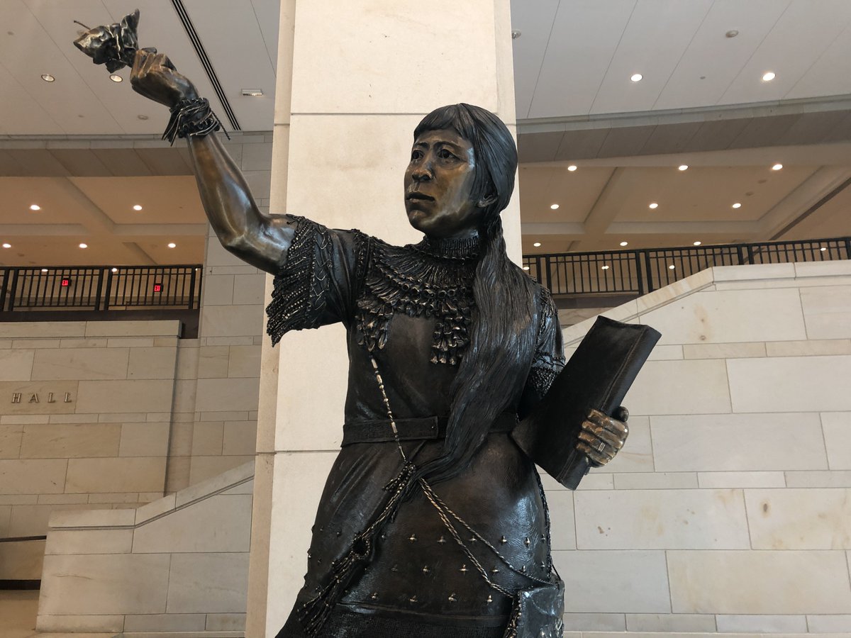 indianz's tweet image. A statue of Sarah Winnemucca, Northern Paiute, represents the state of Nevada in the US Capitol. Winnemucca was an advocate for Indigenous rights in the 1800s and was the first Native woman to publish a book. Statue design by Benjamin Victor. Installed 2005. #NativeCongress