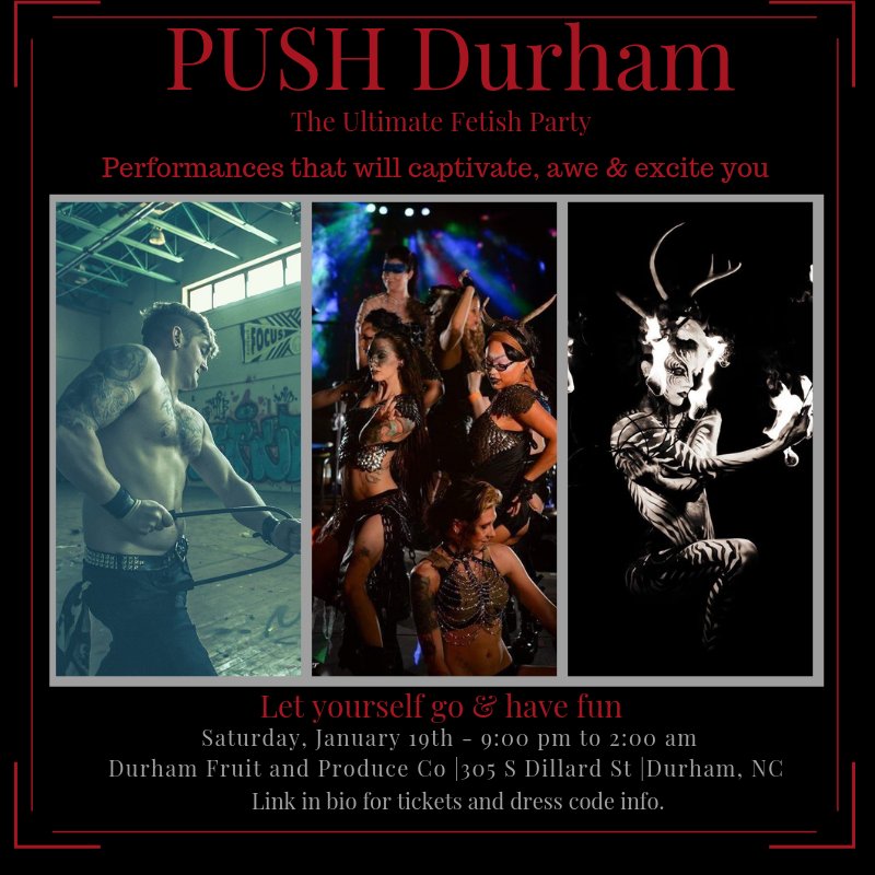 kinkthings's tweet photo. Don't miss out, this party will be epic! Get your advance tickets now!   #pushdurham #kinkthings #kink #bdsm https://t.co/Sgw8WjsNJp https://t.co/g0JOspHYVI