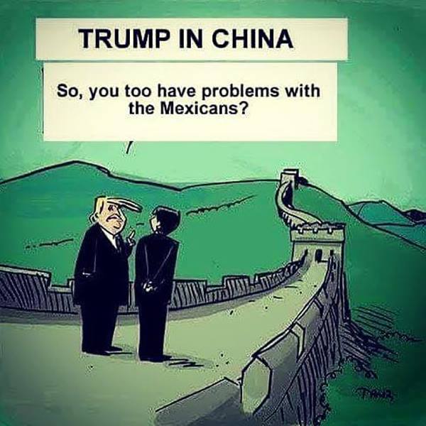 Dylan_Devillers's tweet photo. Trump in China... #emptiness #vacuousness #vacuity #somuchfun #MexicanWall #cartoon @Charlie_Hebdo_ @courrierinter Please Help ! ;) https://t.co/4YgTH8nx1t