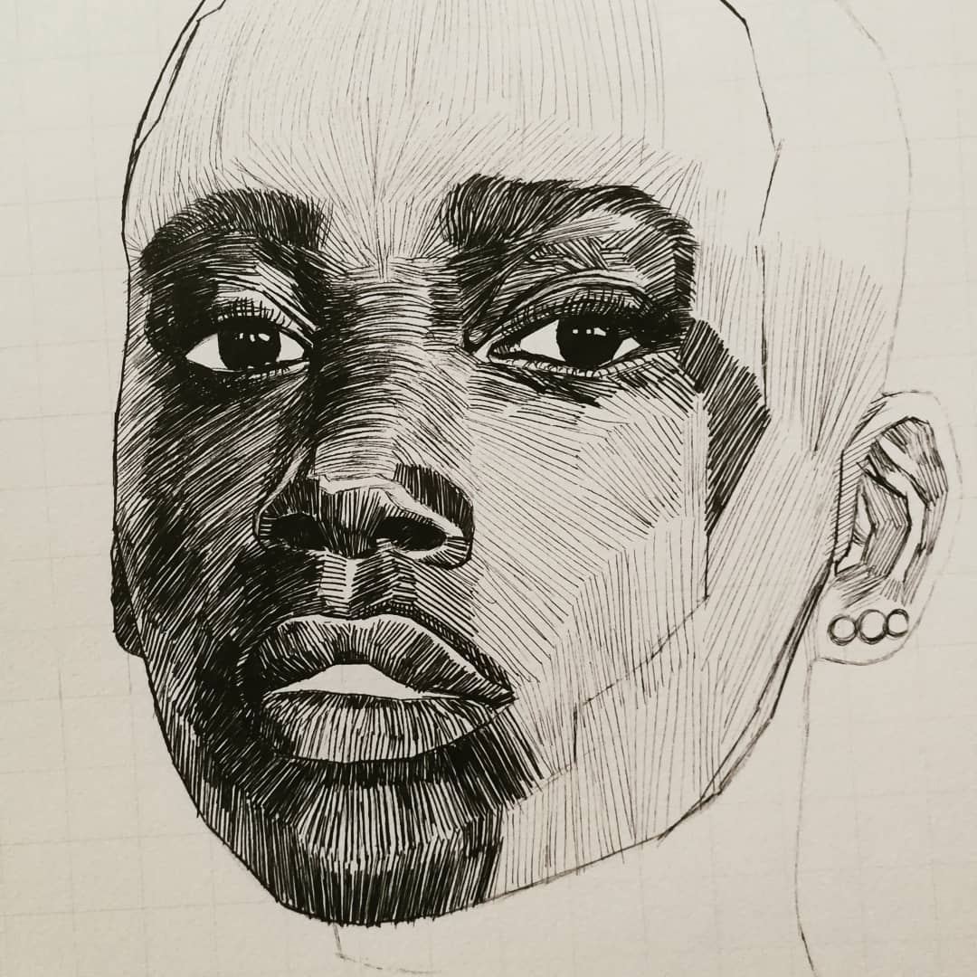 Here's to my first #sibamboportraits #masterpiece #fineliner #golden #portrait #drawing of 2019. I feel like it's going to be a series... but don't know what to call it. For now let's just enjoy. 

#universalart #unipin #indianink #melaninart #goldpaint #blackart