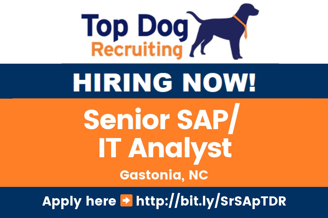 topdogrecruit's tweet photo. #Hiring SENIOR SAP/IT ANALYST - NC #job #jobs #jobsearch #jobseeker #jobshiring #Global #Business #IT projects #ComputerScience #Engineering #ProjectManagement #QAD #MFGPro #ERPLN #Automotive industry #SQL #Progress #Linux #Gastonia #NorthCarolina
https://t.co/qTDUqt3PIK https://t.co/MGBojrfaDb