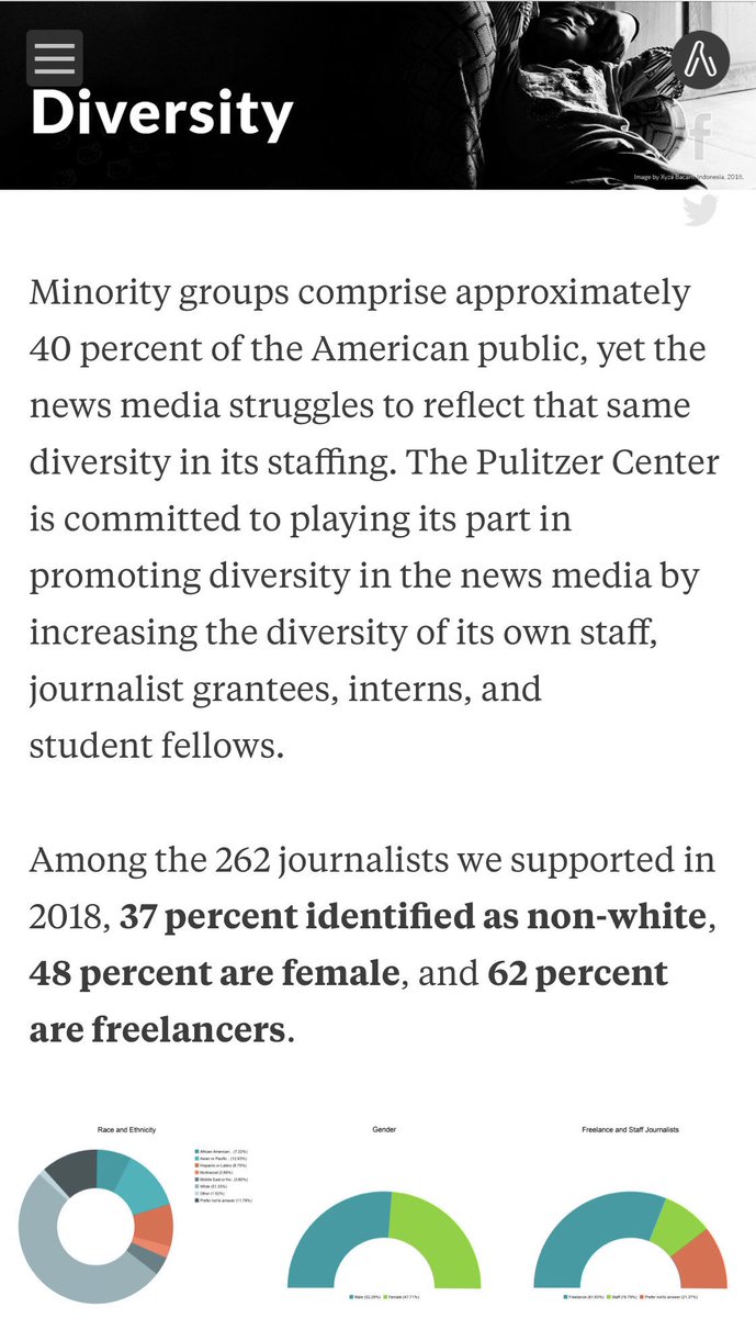 Indira_L's tweet photo. #PowerShiftSummit Key Q: Are we in news telling everyone’s story? Minorities are 40% of pop yet newsrooms rarely reflect that. @PulitzerCenter is proud half of our journalist partner/grantees are women, 37% are people of color, nearly 2/3s are freelancers https://t.co/F5IdwAwuw8