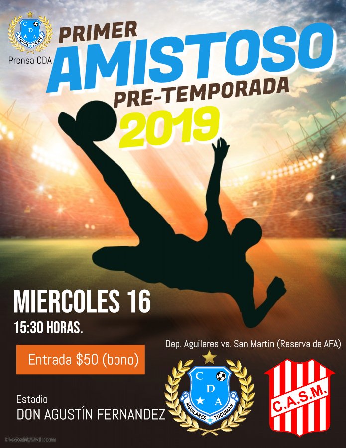 DepAguilares's tweet photo. Este Miércoles 16 el Celeste jugara su primer amistoso de pre-temporada, recibirá en el "Don Agustín Fernández" a equipo de Reserva de San @CASMOficial El partido dará inicio a las 15:30 hs. y el valor de la entrada sera un bono contribución de $50. https://t.co/nhND2DrVtj