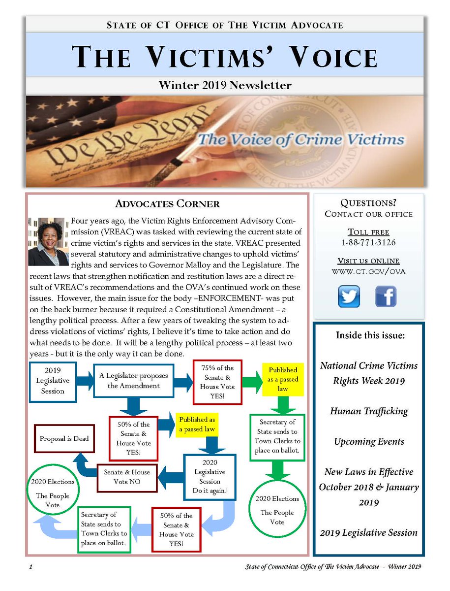 OVA_CT's tweet image. The OVA's Winter 2019 Newsletter - The Victims Voice is now available! Visit ct.gov/ova for full access!