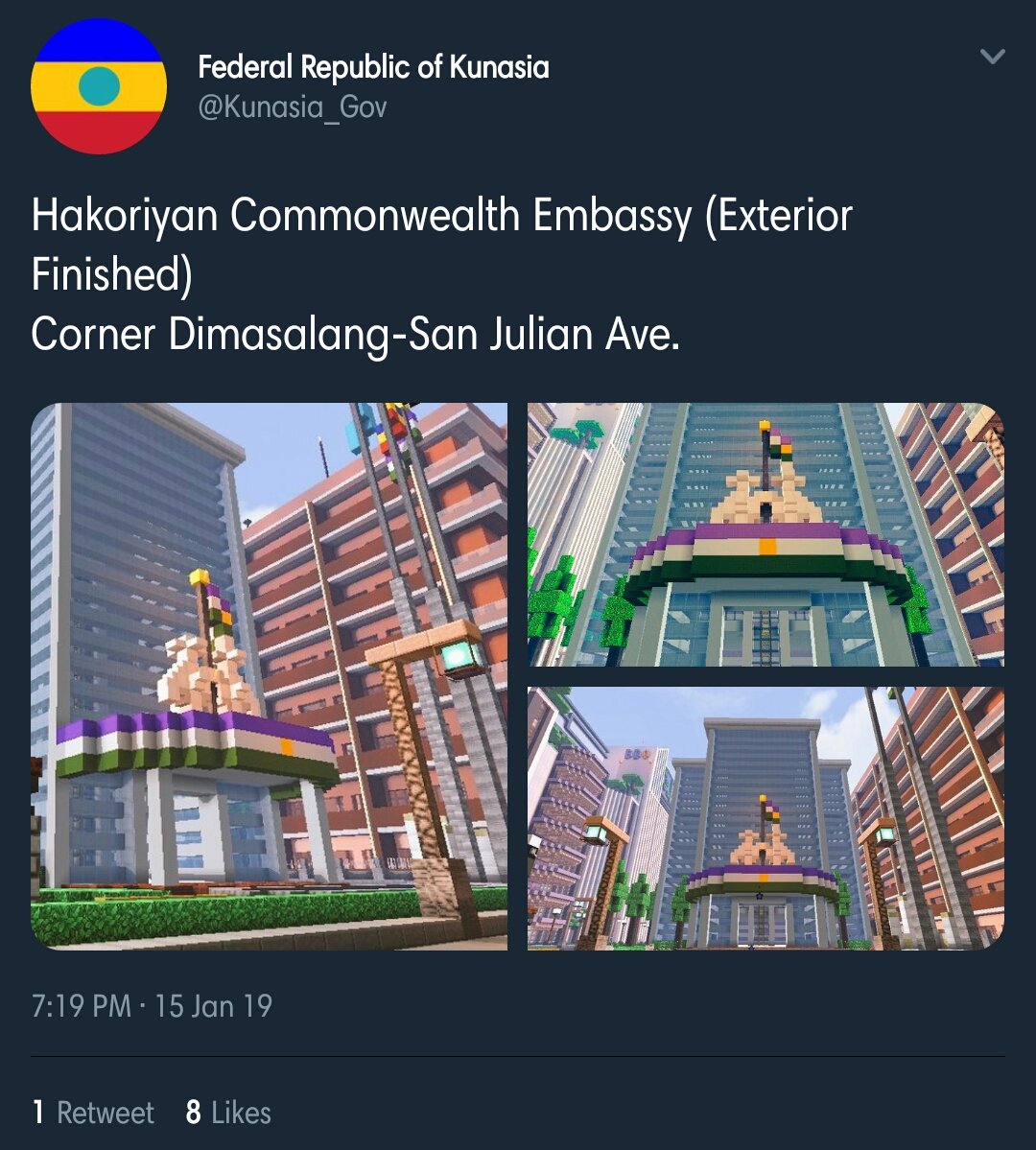 Jeydivie's tweet image. As reported by someone who is concerned; I've discovered that @Kunasia_Gov has stolen some creations from @AvrinMinecraft (BDO and SM Prime as seen on the left side of the images they tweeted) I also heard from other people that Kunasia has stolen more builds from other creators