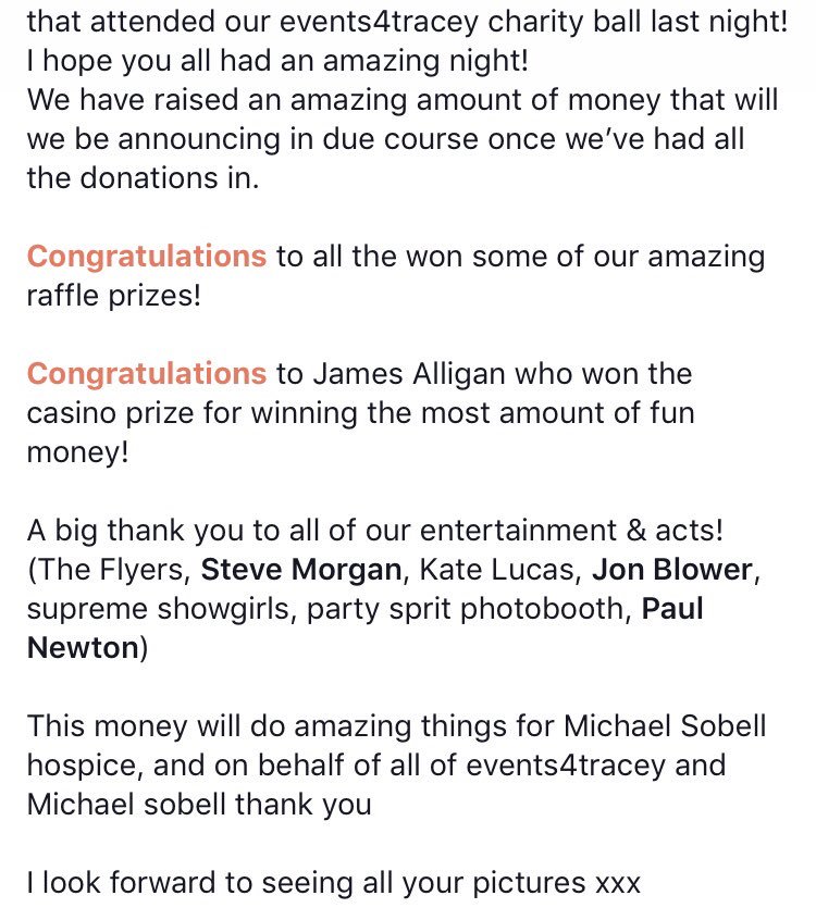 Events4tracey's tweet photo. Thank you all for making this such a wonderful night! It means the world To me xxx @paulnewtonmagic @lateylucas  @jonblower @SupremeSGirls @MSobellHospice  #successofanevening #events4tracey #charityball #thankyouall #fundsraised #goodcause https://t.co/2nvGYgmk7Q