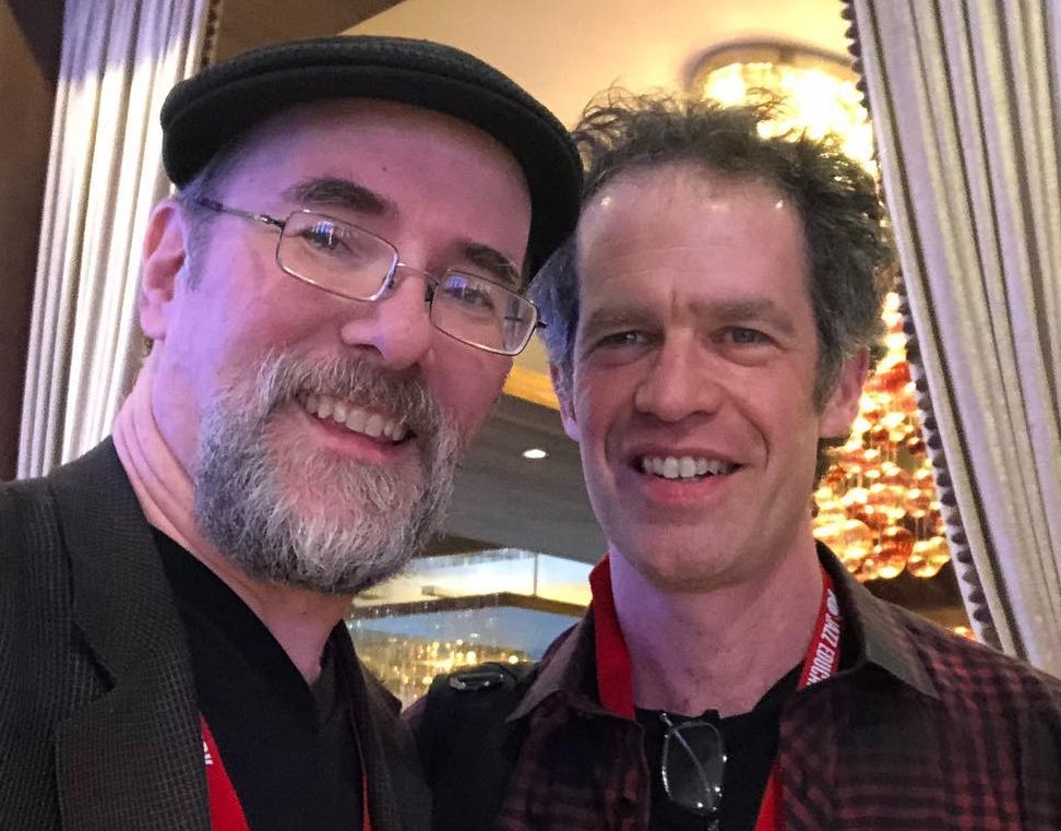RandomRootsApp's tweet image. Talking about jazz apps with @gregfishman at the @JazzEdNet conference. Such a fun hang! #jen2019