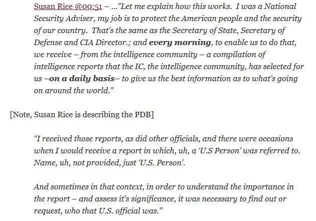 This was the unmasking information that Susan Rice later attempted to clarify: Quote