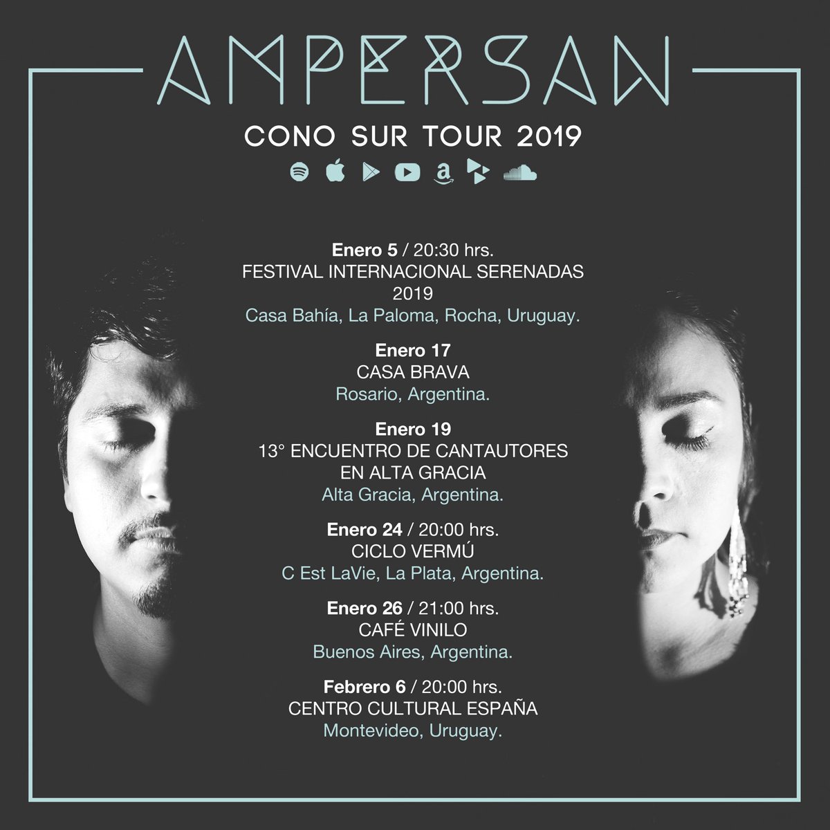 ampersanmx's tweet photo. De los días pasados en La Serena #Uruguay Qué manera de empezar el 2019 con tanto amor y música!
➡️ Mañana arrancamos para #Argentina para continuar el tour con nuestros próximos conciertos en #Rosario el 16 y 17 de enero.
#serenadas #serenadas2019 #ampersanconosurtour2019 🇺🇾🇦🇷 https://t.co/dYd0CznSWT
