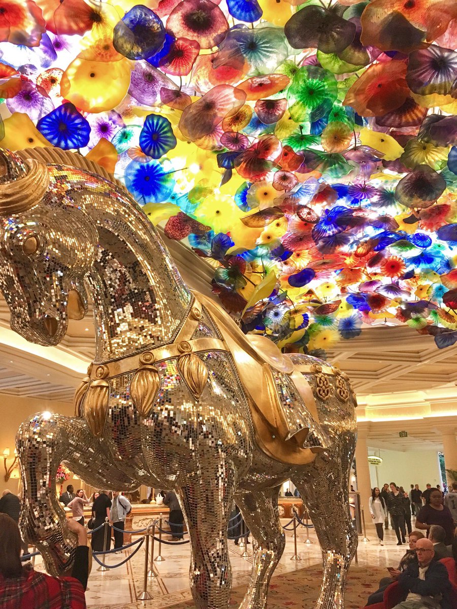 Chihuly ceiling and glass mosaic horse, please! Love Vegas! #jgsbackpack #visitvegas