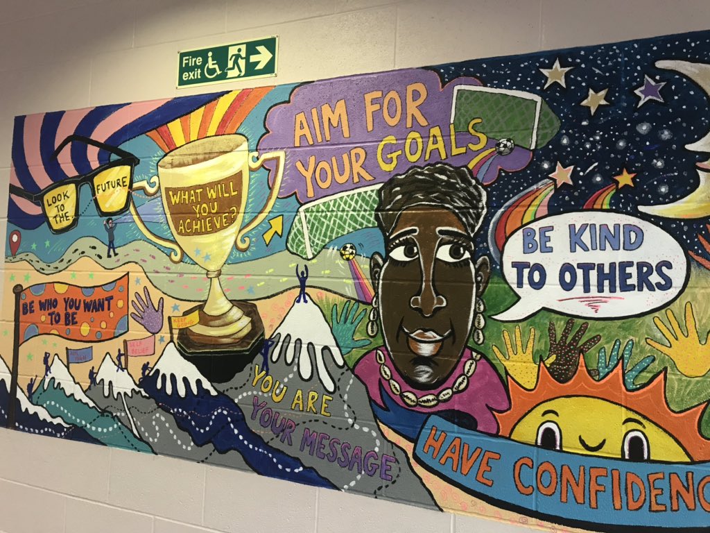 Inspired by this amazing wall art we saw at a school in London! <a href="/TrailBlazersbyt/">TrailBlazers</a> has big plans and hopes to open our own school/academy one day with motivational art like this on the walls created by our students 💙 Wouldn’t that be cool? ✨ #DreamBigMakeItHappen #GirlRising
