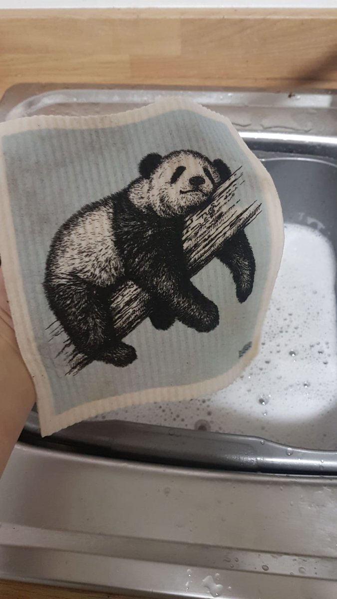 Warrior_Sentoki's tweet photo. Looks a little dirty doesn't it - but this cloth has just washed 3 loads of greasy caked on foil and oily pans! I'd say it can do a few more washes before going in the machine yet - a sponge would have been long dead and in the bin already. Thanks @floraandfaunaau https://t.co/yLVcREtMg3