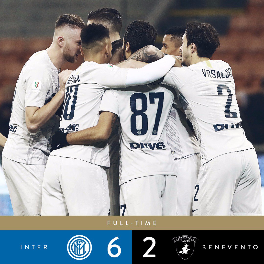 Triplice fischio al "Meazza", i nerazzurri superano il Benevento e ai quarti di finale di #CoppaItalia troveranno la Lazio
#InterBenevento 6-2