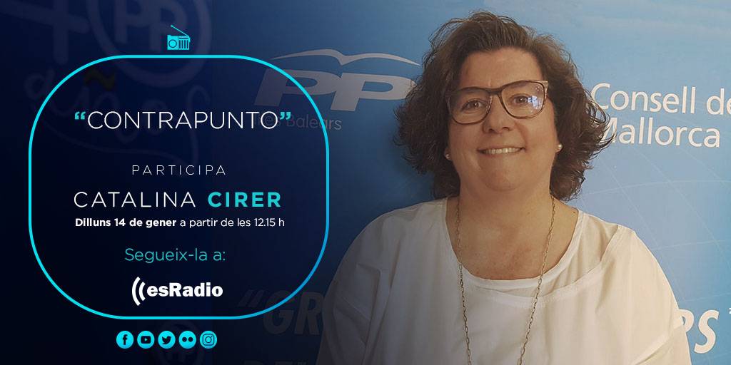 consell_pp's tweet photo. 📻 #Tertúlia | Com cada dilluns, #CatalinaCirer repassarà demà tota s'actualitat a @esRadio971 a partir de les⌚12.15h. Podràs escoltar-la🎙EN DIRECTE🎙aquí👇
🎧 https://t.co/W2TO3Ze0YF https://t.co/dUmnigP0yr
