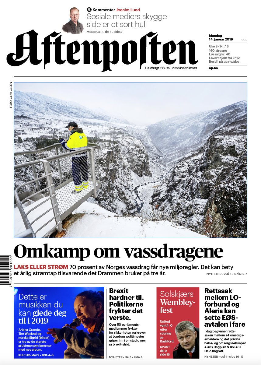 Aftenposten's tweet image. NY UTGAVE: Laks eller strøm? Nå blir det omkamp om vassdragene.