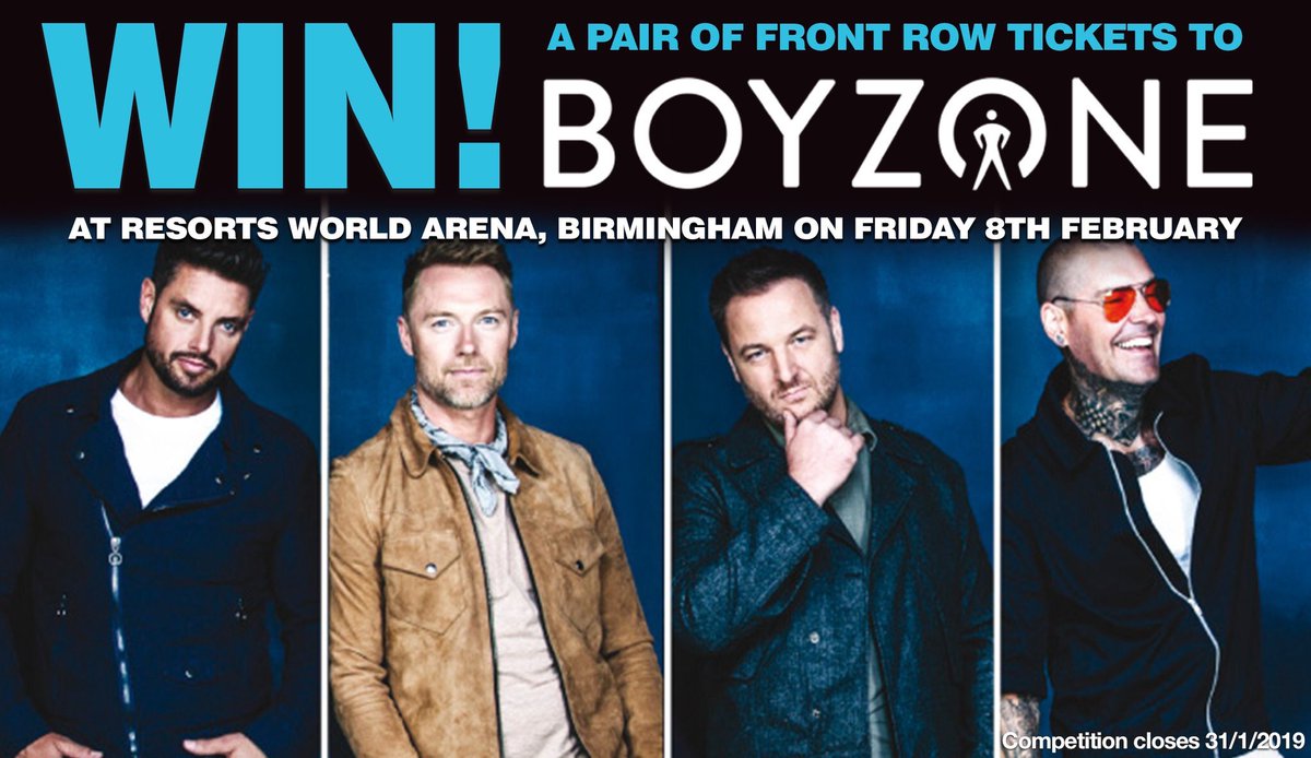 WhatsOnBrum's tweet photo. #WIN!
2 front row tickets to see @theREALboyzone when they bring their Farewell Tour to @RW__Arena on 8 Feb. FOLLOW + RT before 31/1 for your chance to win. https://t.co/EqklVn8ArE