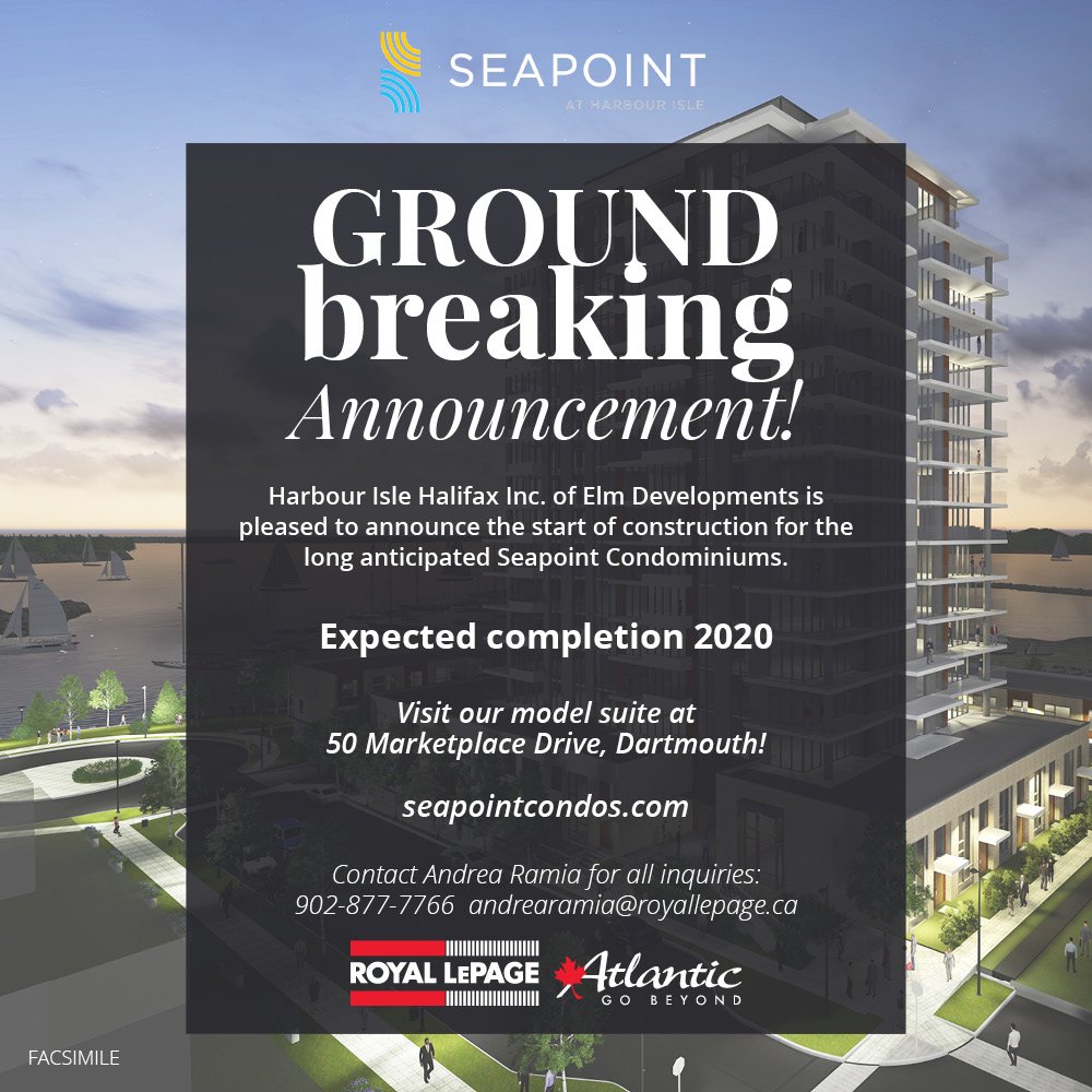SeapointCondos's tweet image. The long-awaited announcement is here: Construction has begun on Seapoint Condominiums! We’re grateful for the opportunity to transform the Dartmouth skyline. Stop in to our model suite at 50 Marketplace Drive in Dartmouth to learn more! #Seapoint #Dartmouth #NovaScotia