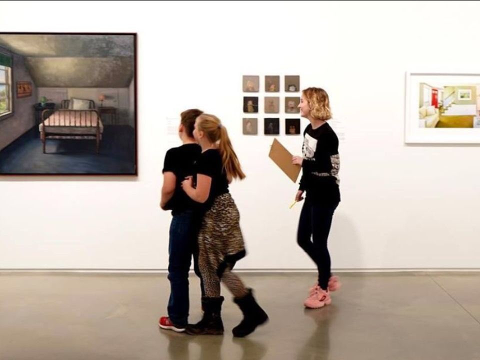 Visitors approach my painting “Ticking” at the Center for Maine Contemporary Art