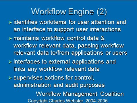wareFLO's tweet image. Workflow Engine > Indentifies workitems for user attention and an interface to support user interactions > 2006 EHR WfMS Tutorial Slides 103-108: To Be, or Not to Be (the Workflow Engine) That is the Question wareflo.com/2012/10/2006-e… #HIMSS19 #HIMSSworkflow #BPM