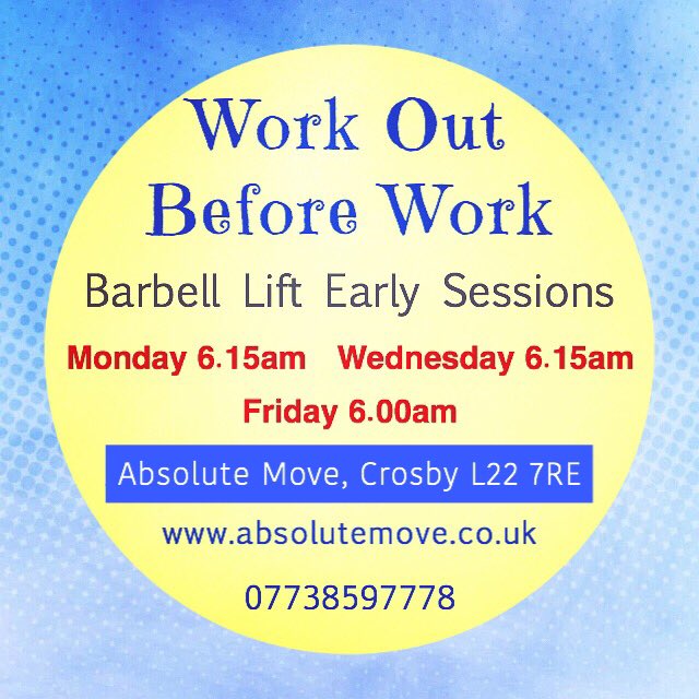 Absolute__Move's tweet image. Two spaces available for tomorrow, Monday morning, message/phone to book (07738597778). Small group barbell training for more individual attention. Cardio workout for fat burning, sculpting and toning. £8 members, £10 non-members. Suitable for absolute beginners to exercise 🏋️‍♂️