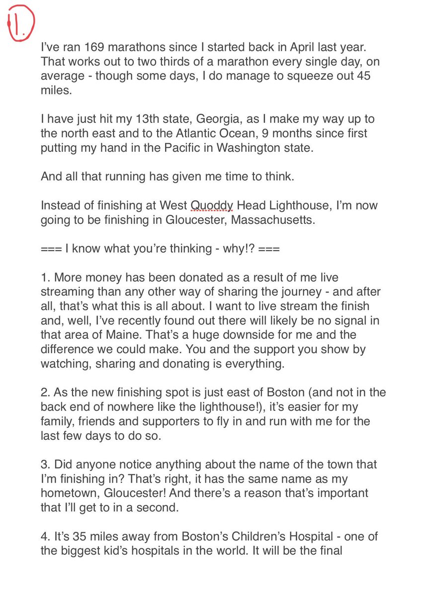 MrJamieMcDonald's tweet photo. *I have a big announcement to make about the finish of this run*

Yes, you read that right. I said ‘the finish’.

I think I’m ACTUALLY going to do this.

Read images for the big announcement 📖 

#SuperUSrun 🇺🇸🏃🏻 https://t.co/THFm4gih5x