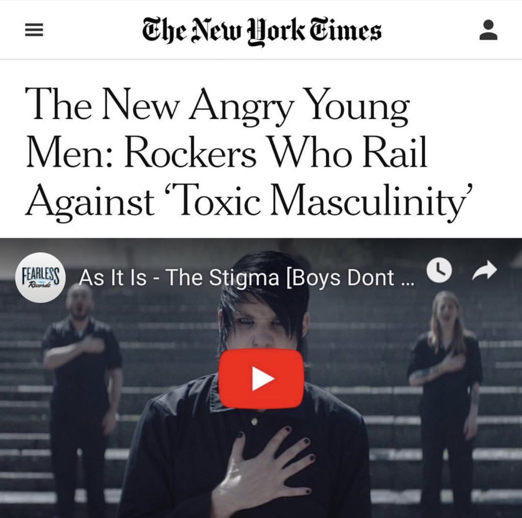 FearlessRecords's tweet image. Proud to see @asitisofficial highlighted in the @nytimes feature on artists fighting against toxic masculinity ❤️

Read the full article here - found.ee/aiinytimes