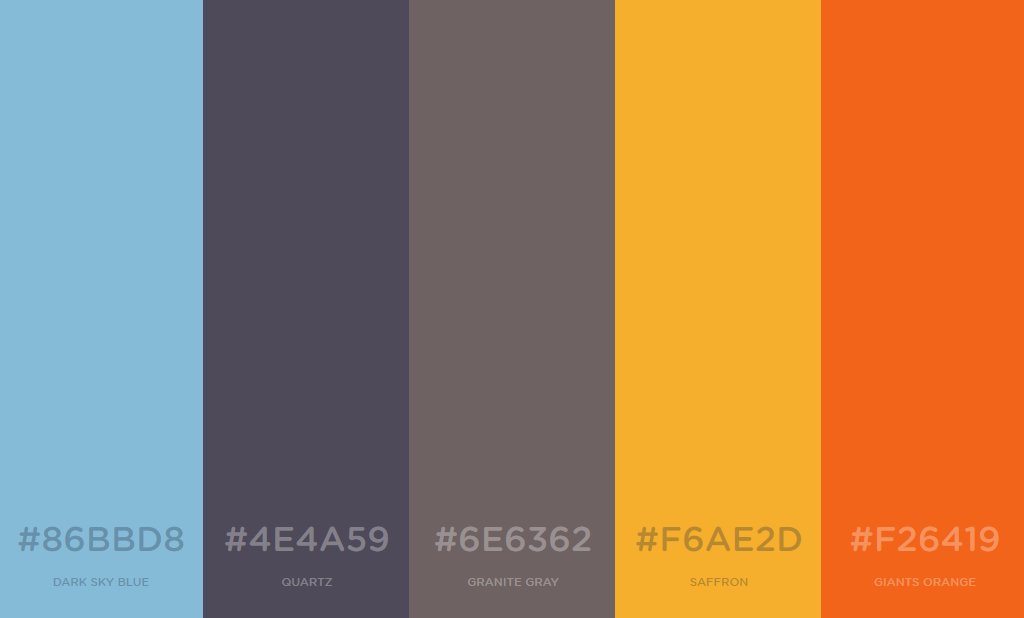 Good Web Design on X: Today's color scheme. Dark Sky Blue. Quartz. Granite  Gray. Saffron. Giants Orange. ❤ Share if you like it   / X