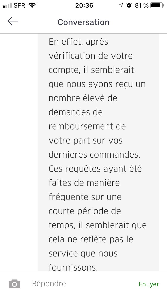 JRMercier's tweet photo. @UberFR_support qui ne veut pas te rembourser car tu as annulé trop de commandes. Dernière commande annoncé livré le 1 janvier alors que tu n’as jamais rien eu. Et les anciennes annulés sont annulés par Uber lors du lancement de Mac Donald aux usa Annulés par Uber. #uber #escroc https://t.co/zVdGw0jvzq