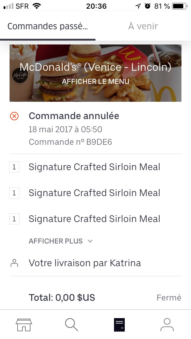 JRMercier's tweet photo. @UberFR_support qui ne veut pas te rembourser car tu as annulé trop de commandes. Dernière commande annoncé livré le 1 janvier alors que tu n’as jamais rien eu. Et les anciennes annulés sont annulés par Uber lors du lancement de Mac Donald aux usa Annulés par Uber. #uber #escroc https://t.co/zVdGw0jvzq