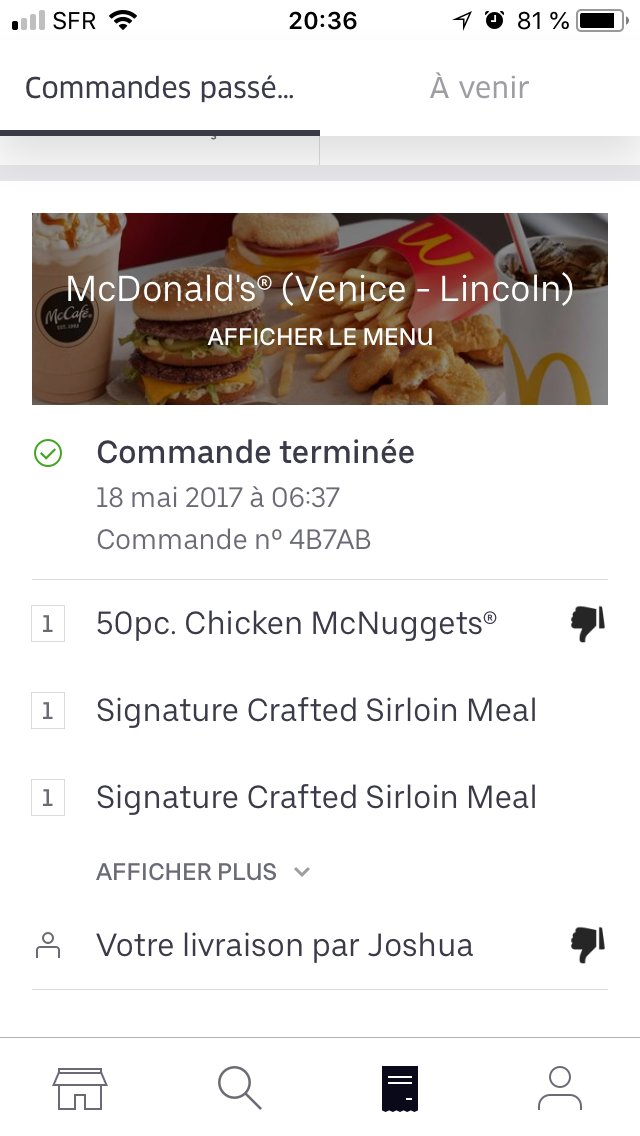 JRMercier's tweet photo. @UberFR_support qui ne veut pas te rembourser car tu as annulé trop de commandes. Dernière commande annoncé livré le 1 janvier alors que tu n’as jamais rien eu. Et les anciennes annulés sont annulés par Uber lors du lancement de Mac Donald aux usa Annulés par Uber. #uber #escroc https://t.co/zVdGw0jvzq