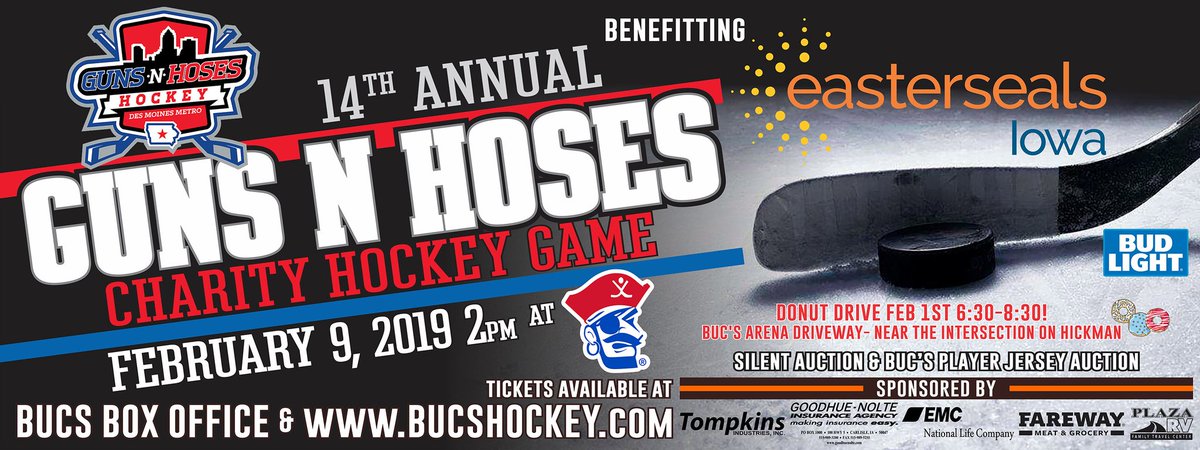 bentruetken's tweet photo. The 14th Annual Des Moines Guns N Hoses Hockey Game benefiting Easter Seals is on February 9th.  Sponsors and auction items needed.  Contact me for info.  Please retweet. https://t.co/eXpWiuMszx