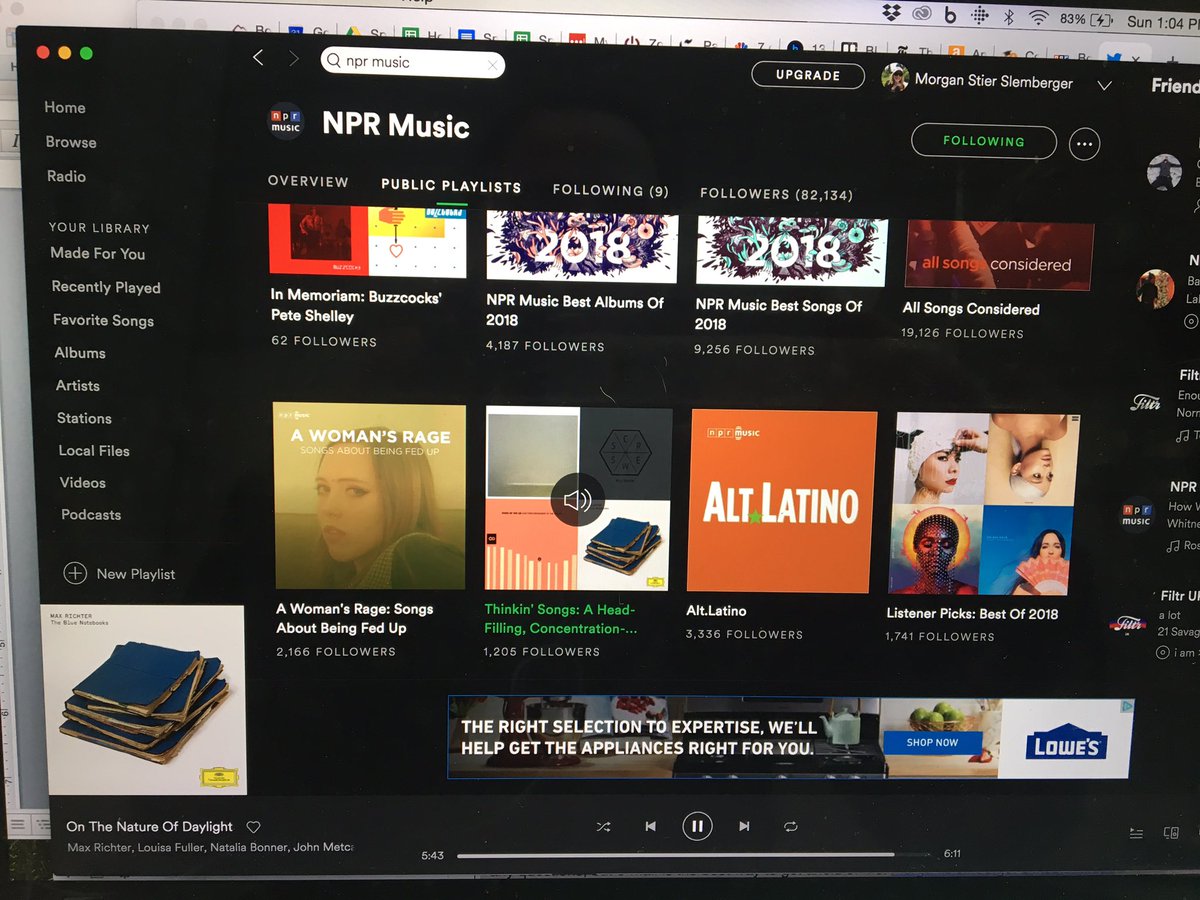 MorganSlem's tweet photo. @BobBoilen @nprobin @idislikestephen Thx for updating Spotify! I use your playlists daily to discover new music and always love Jan. to review the previous year! https://t.co/SkZF9D7mK8