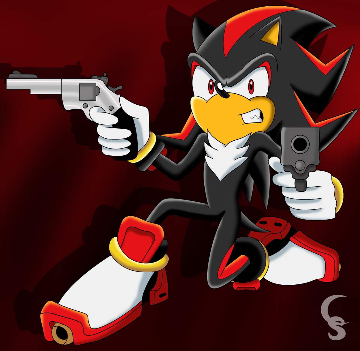 1677 - safe, artist:kjdragon70, shadow the hedgehog, charging, gun,  westopolis 