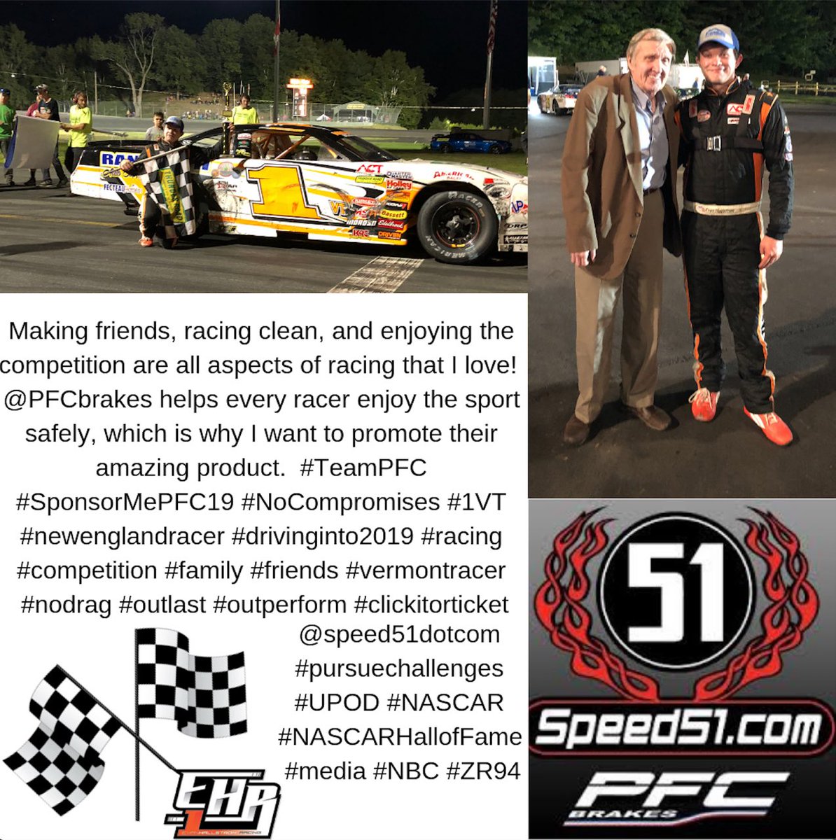EvanHms's tweet photo. @PFCbrakes #TeamPFC #SponsorMePFC19 #NoCompromises #1VT #newenglandracer #drivinginto2019 #racing #competition #family #friends #vermontracer #nodrag #outlast #outperform #clickitorticket @speed51dotcom #pursuechallenges #UPOD #NASCAR #NASCARHallofFame #media #NBC #ZR94 https://t.co/Tri7MxqmRo