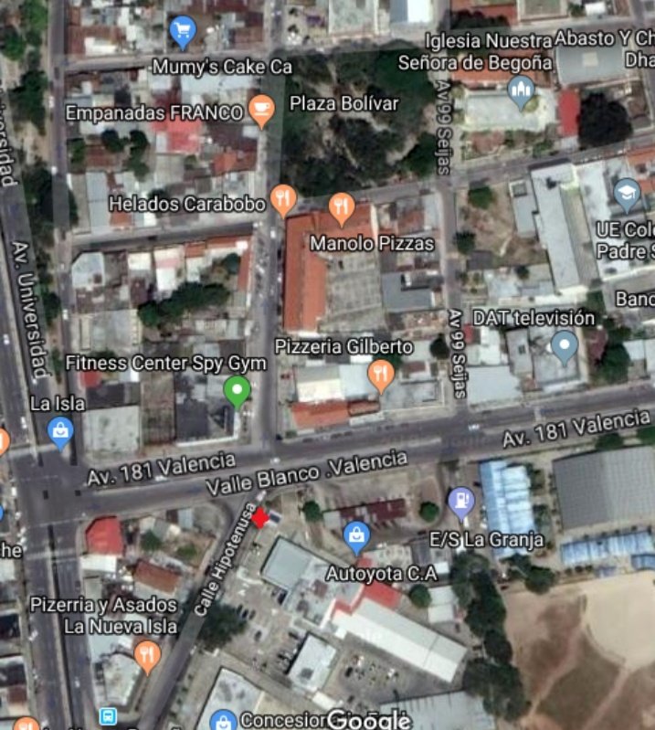 HeladosTrisquel's tweet photo. Esta es la ubicación en Google Maps del poste donde está el tabaco caído que genera la falla del reporte #635647 NIC 5008010
Donde esta la estrella roja de 4 puntas en Calle Hipotenusa Naguanagua.  Al lado de Autoyota. https://t.co/GKF13OLYwu