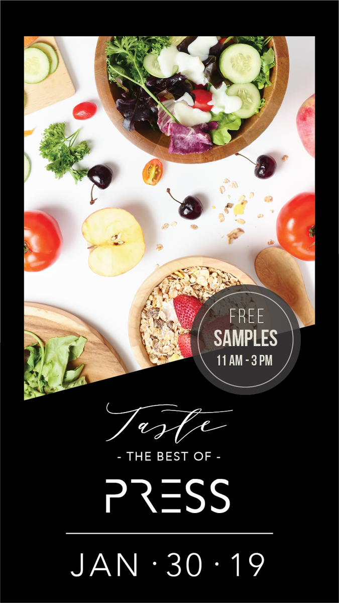 toppindesignz's tweet photo. Taste The BEST of PRESS | Jan 30 2019 - Free Samples  from 11am-7pm https://t.co/m2vI4WMBmM https://t.co/KlrGuz0Aoj