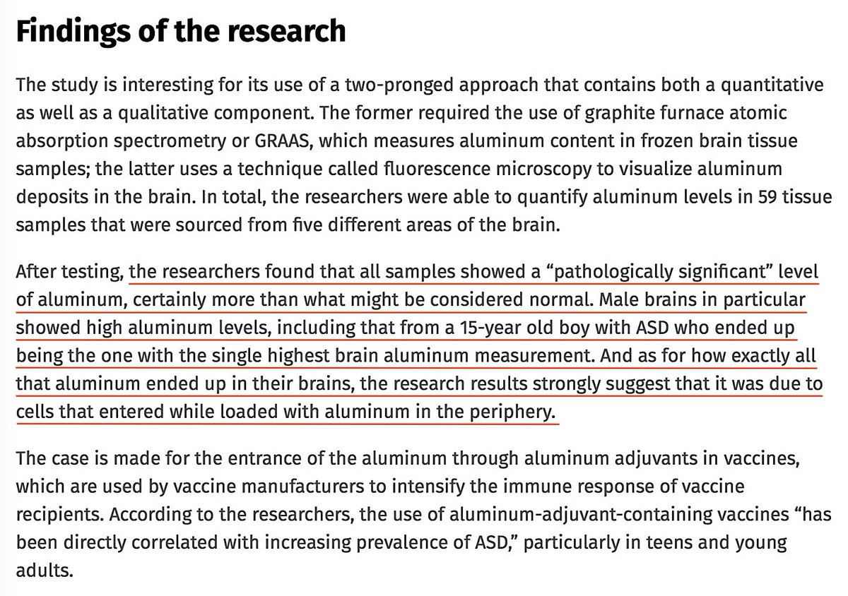 There Are No ‘Normal’ Levels Of Brain Aluminium. Its Presence In Brain Tissue, At Any Level, Could Be Construed As Abnormal.December 17, 2017 https://www.autismtruthnews.com/2017-12-17-is-autism-a-side-effect-of-metal-toxicity-high-aluminum-concentrations-discovered-brain-tissue.html #QAnon  #Vaccine  #Autism  #MetalToxicity  @potus
