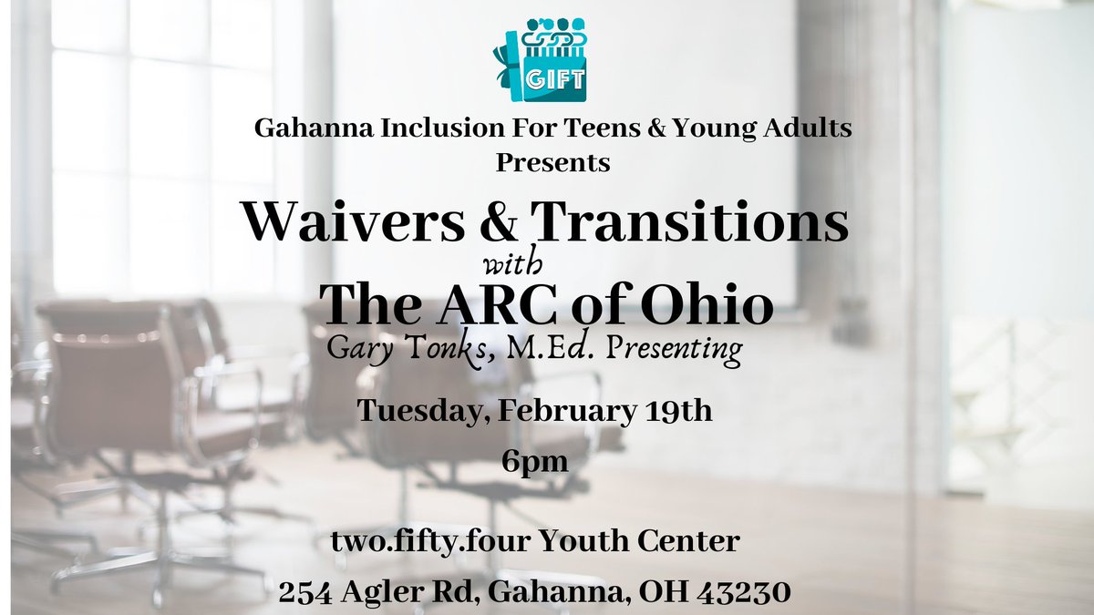 GIFT43230's tweet photo. GIFT is honored to host Gary Tonks, M.Ed. of @ArcOfOhio as he presents information regarding Waivers &amp; Transitions for individuals with disabilities in Ohio.  Tue, Feb 19th - 6pm. RSVP requested https://t.co/mBiLOVxHmh

@gjef4kids @GahannaJeffersn @SueWieging https://t.co/LRqOKnv1u1