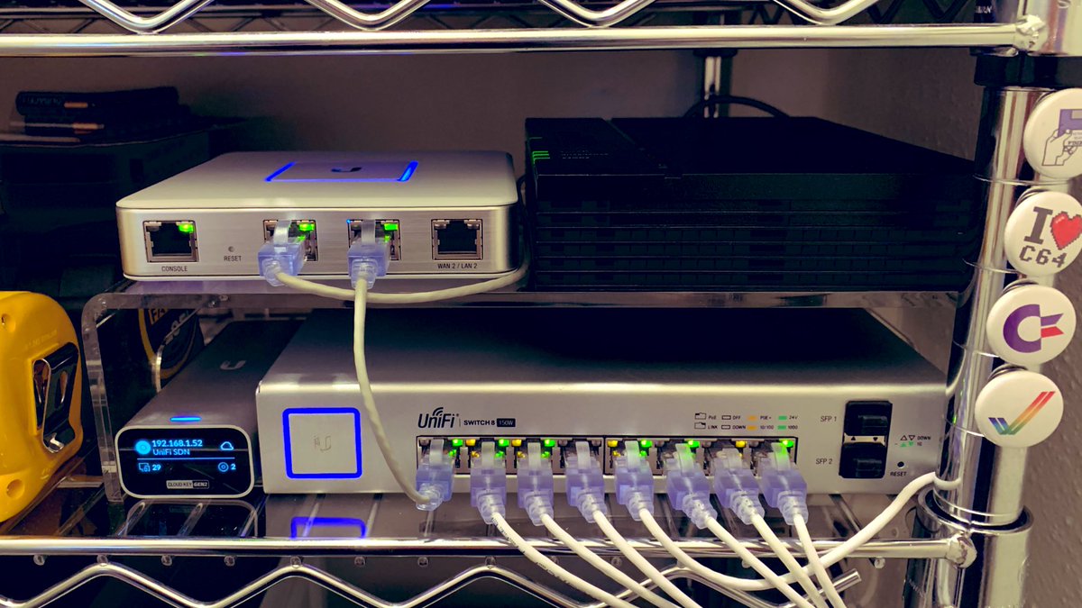 My humble setup:• (UR) CenturyLink ONT converts fiber to ethernet• (UL) UniFi Secure Gateway. It replaces the free CenturyLink WiFi router/gateway. The software is very good• (BR) A PoE switch• (BL) UniFi Cloud Key lets me manage remotely. Unnecessary, but has a screen 